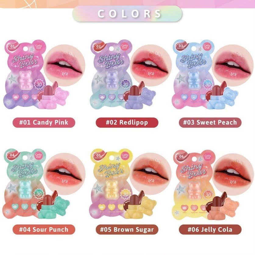 Cathy Doll #01 Candy Pink Shiny Bear Lip Moist 1.1g